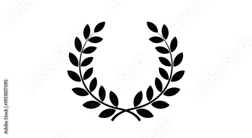 Black laurel wreath symbol of victory and achievement on a white background, representing honor and success.