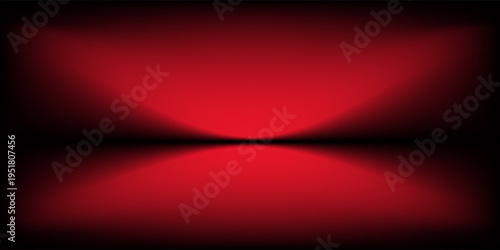 Red studio background. Abstract limbo podium studio room. Dark red gradient wall floor and spotlight scene. Showcase, promotion display. Vector stage mockup illustration