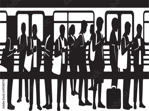 Commuters Standing on Subway Platform Silhouettes LOW COMPETITION