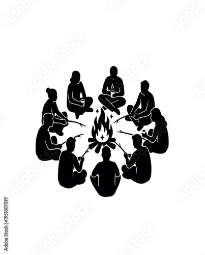 Friends Sitting Around Campfire Silhouettes LOW COMPETITION