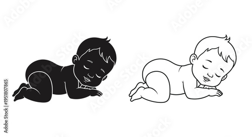 Sleeping baby illustrations in contrasting black and white designs