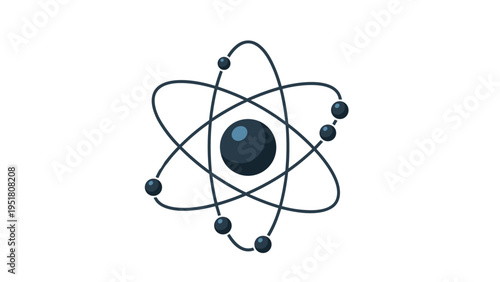 Scientific illustration of an atom model shows electrons orbiting a central nucleus in a clean, modern vector design on a white background.