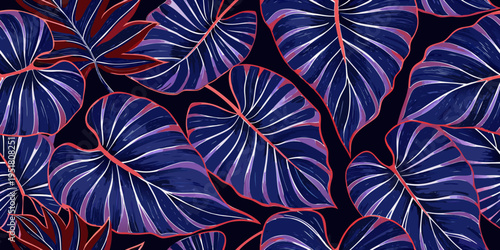 Vibrant tropical monstera leaves in a repeating seamless pattern