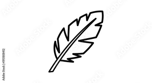 Simple black and white line drawing of a single feather