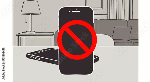 Digital detox concept: forbidden sign on smartphone, encouraging screen time limits, mindful technology use, and disconnecting from devices for well-being.