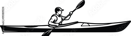 Man kayaking on a canoe with paddle