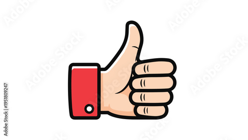 Thumbs up hand gesture illustration with a red sleeve and white button on a plain background symbolizing approval or success.