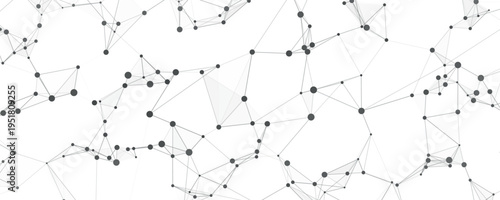 Minimal gray plexus mesh background featuring linked nodes lines and geometric polygon shapes on white