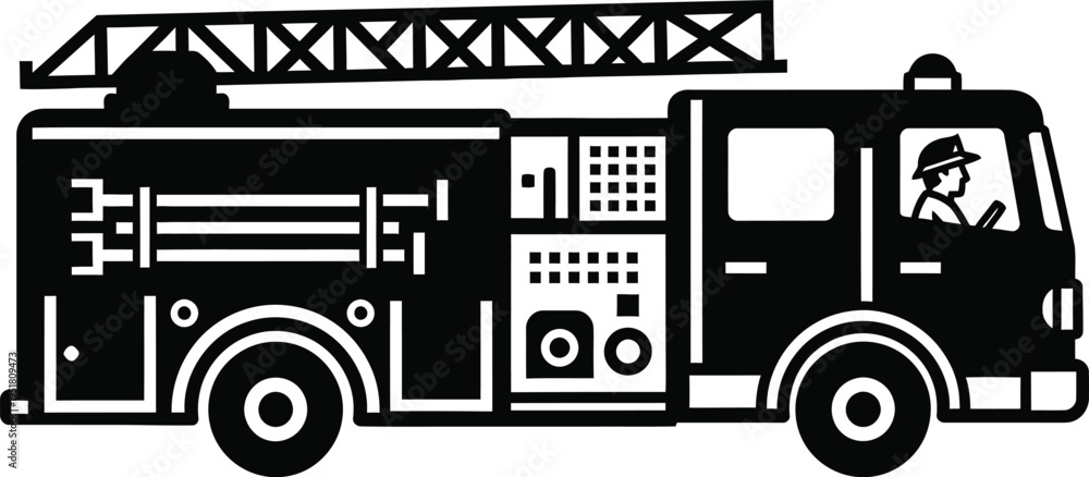 Fototapeta premium Fire truck vehicle emergency response illustration
