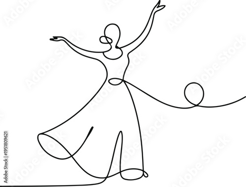 Dancing Woman Line Art Swirling Dress Elegant Movement Minimalist Style