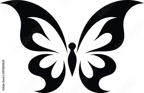 Modern Symmetrical Black Butterfly Silhouette with Smooth Curves for Premium Logo, T-Shirt Printing, and Clean Vector Illustration Projects