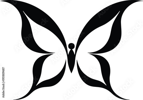 Stylish Black Butterfly Silhouette in Minimal Flat Vector Style for Apparel Design, Branding Identity, and High Quality Stock Graphics