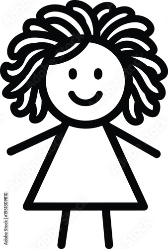 A simple stick figure drawing of a smiling girl