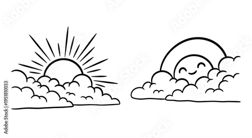 Simple sun and rainbow cloud illustrations