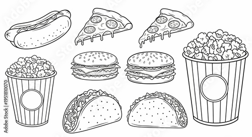 A variety of fast food items illustration