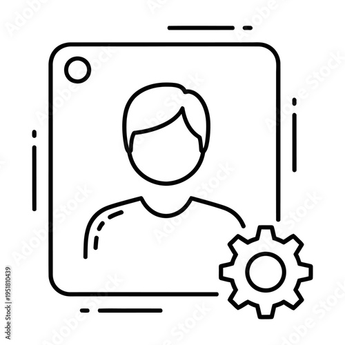 User profile settings icon with gear symbol for customization and configuration