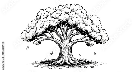 A majestic tree with sprawling branches and roots