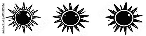 Hand drawn sun icons set isolated on transparent background vector illustration