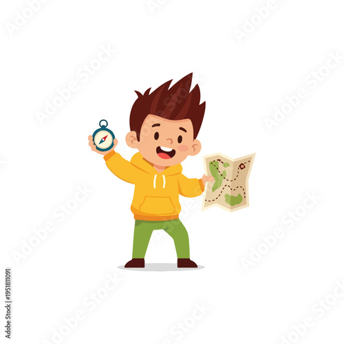 Kid Explorer with Map Adventure Illustration