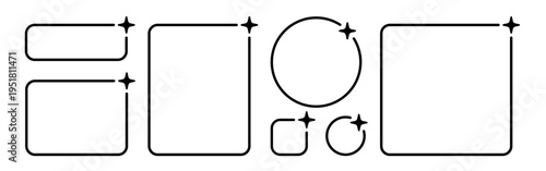 AI star rectangle, square and circle frames set. Artificial intelligence border. Technology box. Neural network digital bar with magic smart star. Vector illustration isolated on white background.