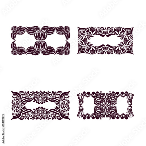 Vintage Floral Ornamental Border Frame Silhouette Bundle