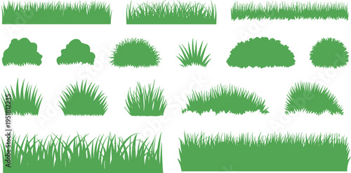 Vibrant green grass textures with various blade patterns and densities lawn field