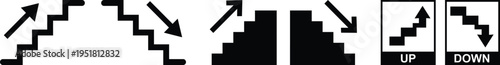 Stairs Up and Down Arrow Icons Set – Directional Staircase Sign Symbols Vector