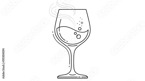 Elegant black and white line art illustration of a steaming wine glass, suggesting a warm and sophisticated beverage experience.