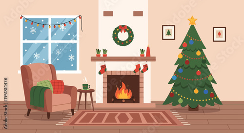 A cozy living room scene with a decorated christmas tree fireplace and festive decorations a warm silhouette high quality professional