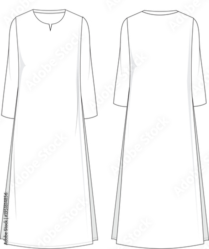 Loose fit tunic dress technical sketch fashion drawing