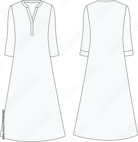 A-line tunic dress technical fashion flat sketch