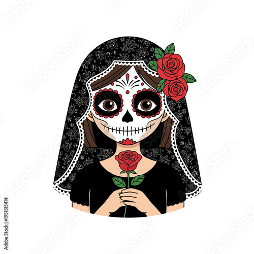 Day of the Dead Girl Holding a Rose