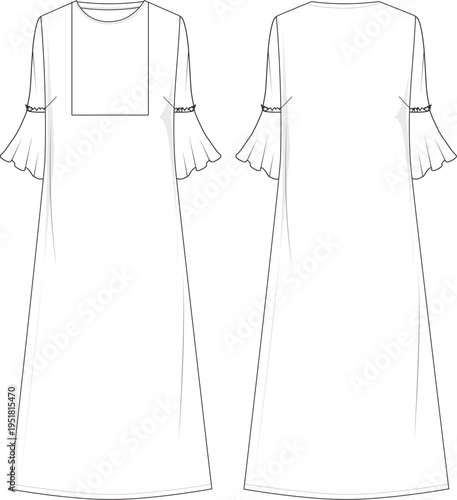 Maxi dress fashion flat sketch bell sleeves design