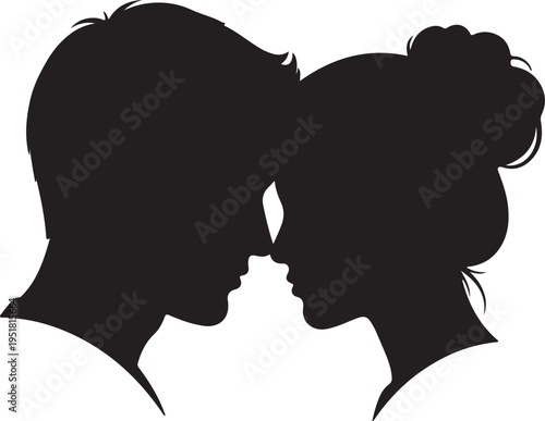 Silhouette of a couples faces touching noses representing love and connection ideal for romance or relationship concepts