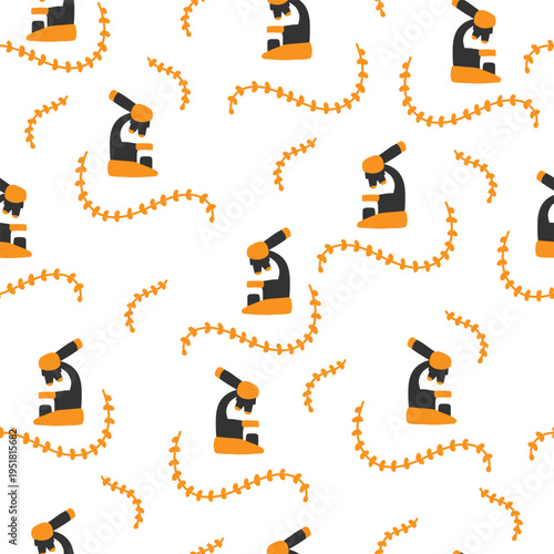Vector seamless pattern with microscope. Vector pattern with Laboratory and Scientific microscope