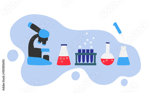 Vector illustration with a set with chemical vessels. Laboratory and Scientific Glassware