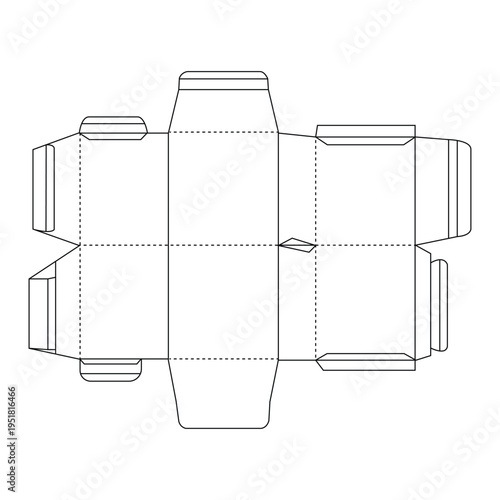 Die cut template for a custom cardboard packaging box with fold lines and flaps Vector