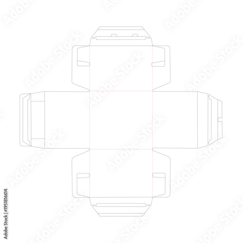 Dieline for a custom cardboard packaging box with folding flaps and interlocking tabs Vector