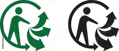Recycling symbol with person icon representing waste management and environmental responsibility