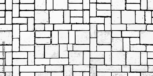 Abstract brick wall pattern with varying rectangular shapes and white tones