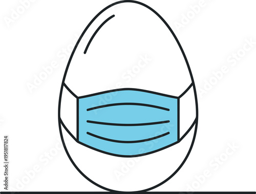 Easter Egg Wearing Face Mask Line Art Vector Icon.eps