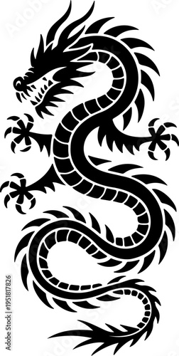 Vertical Eastern Dragon Silhouette for Traditional Asian Design