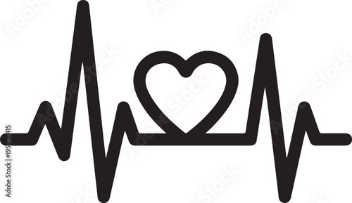 Heartbeat Pulse Line with Heart Icon for Medical and Health Design