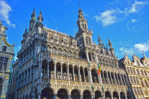 Brussels, Belgium - October 13th 2017 : Focus on the house of King ('La maison du roi', in french, or the 'Broodhuis' in dutch), a beautiful neogothic building on the famous Grand-Place. 