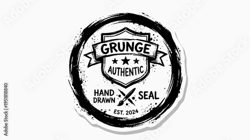 Vintage-style grunge seal featuring a shield design with the word 'Authentic' and hand-drawn elements
