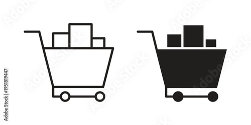 Full cart icon. Black and White Vector Illustrations. line icon vector pictogram