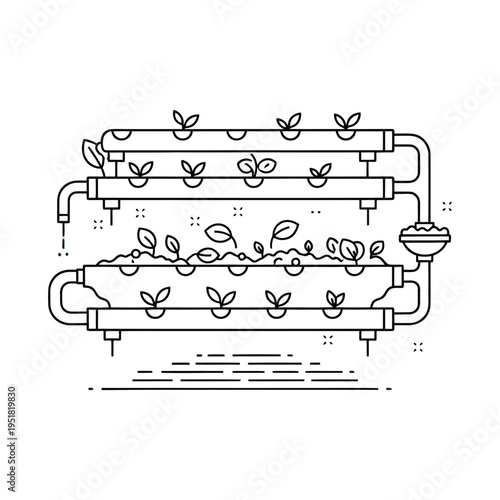 Hydroponic system with plants growing in nutrient rich water indoor farming concept with irrigation