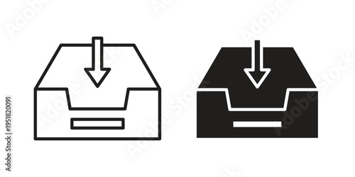 Inbox icon. Black and White Vector Illustrations. line icon vector pictogram