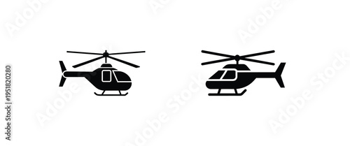 Helicopter and air transport silhouette icon featuring chopper for flight travel aviation emergency service more vector illustration.