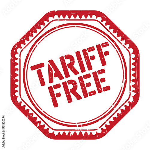 Red Tariff Free Stamp Seal with Grunge Effect on White Background